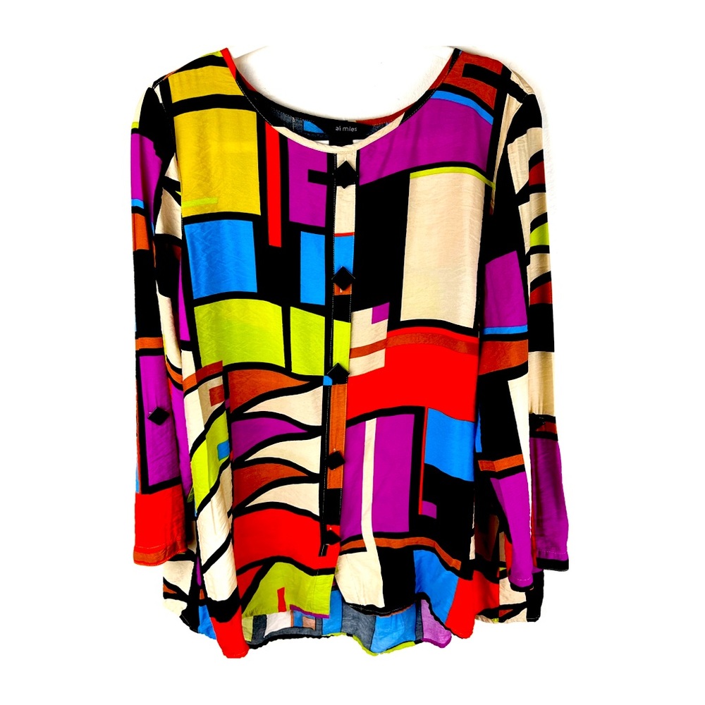 Ali Miles Size S Top Multicolor Block Color 90s Roll Up.